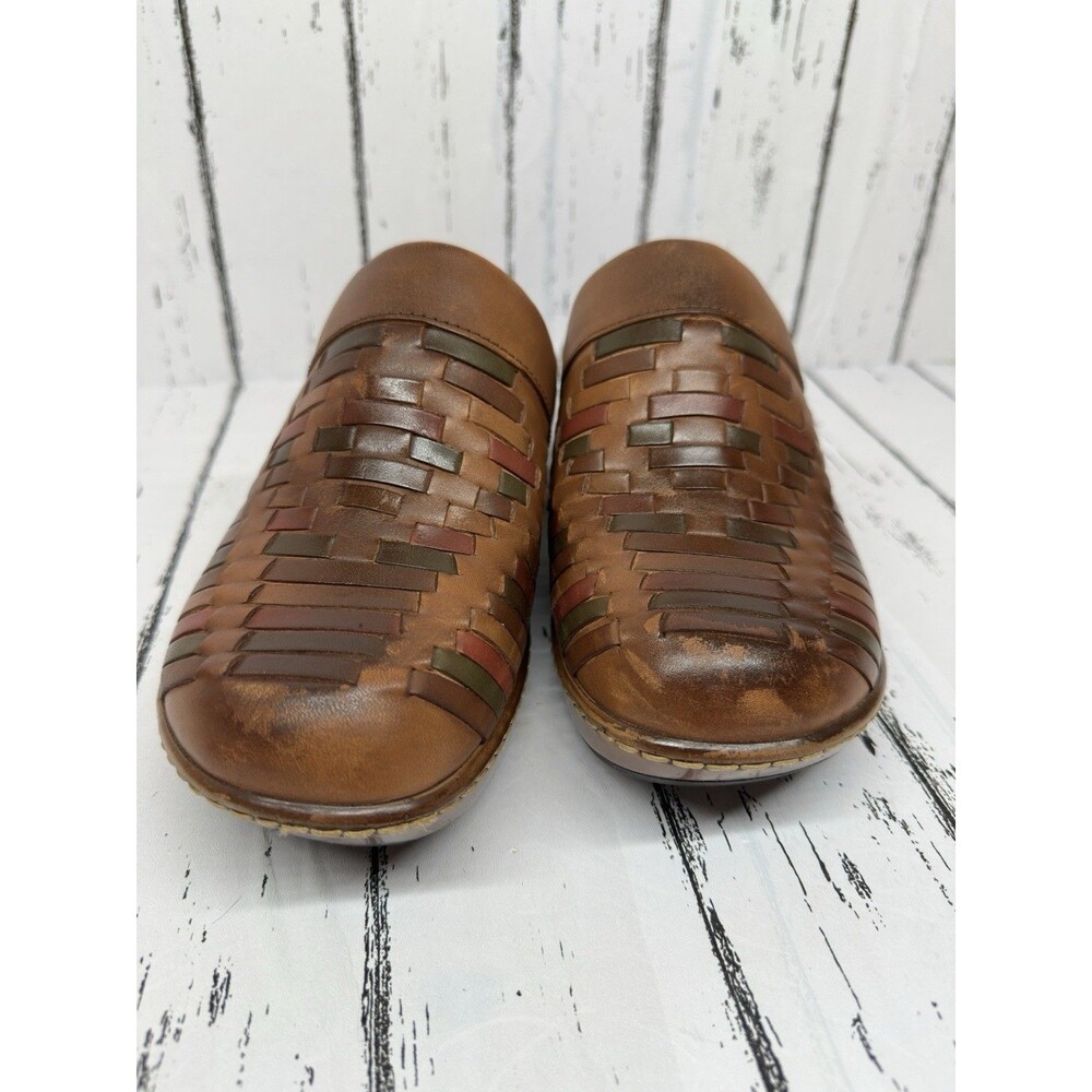 BORN Yucatan 10 / 42 Clog Slide Wedge Woven Brown Leather Comfort Shoes Womens - Picture 4 of 10